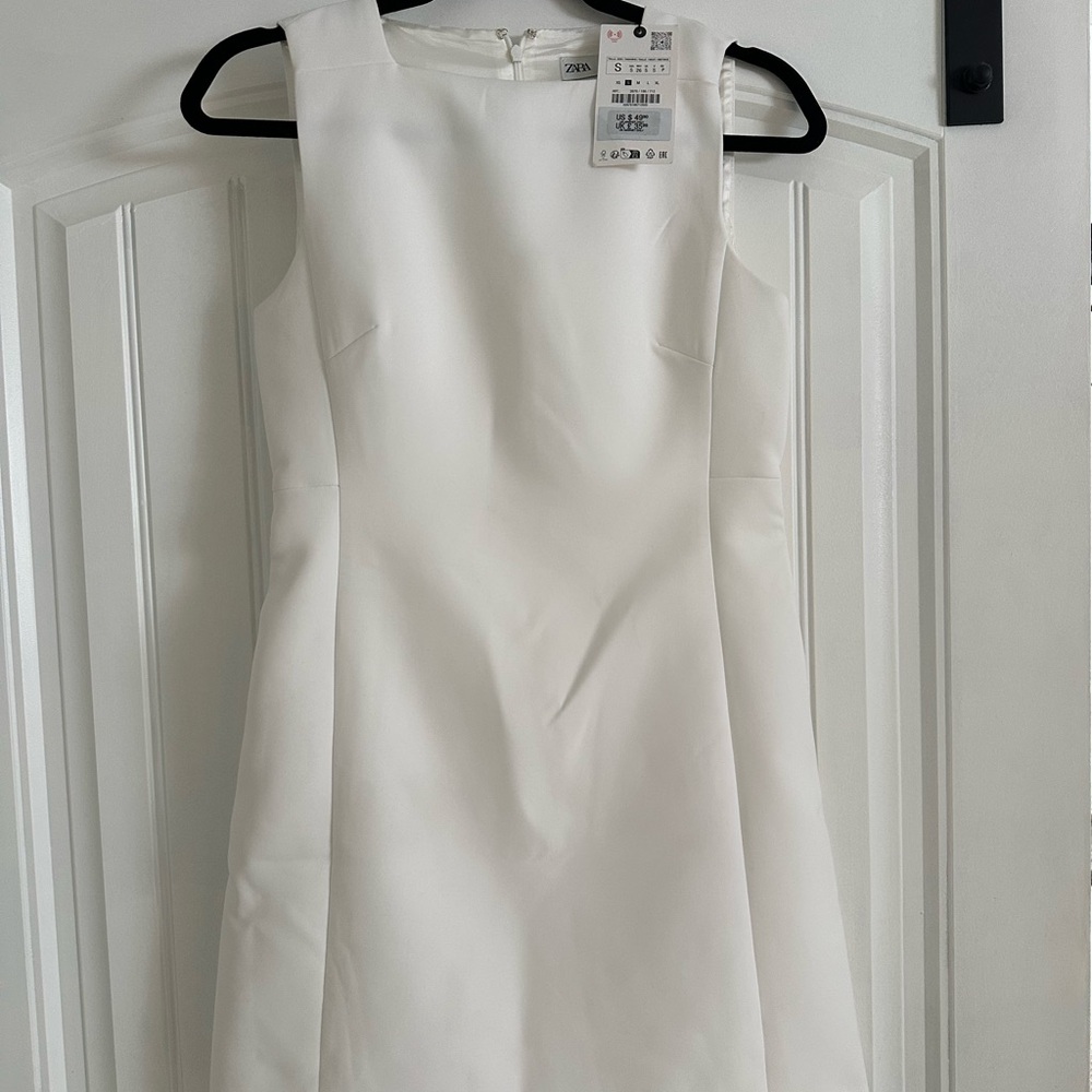 Zara White Sheath Mini Dress Square Neck Sleeveless